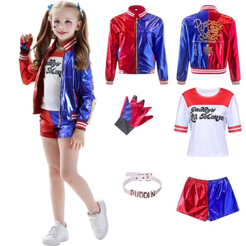 Amycute Déguisement Harley Squad Fille Costume Joker Sweat-S